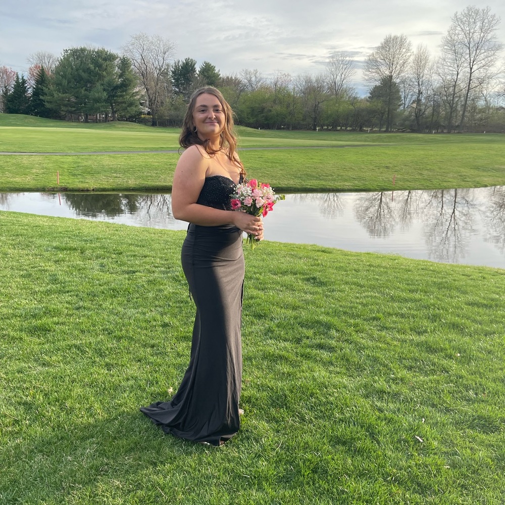 La Femme Blue Strapless Gown for Prom
